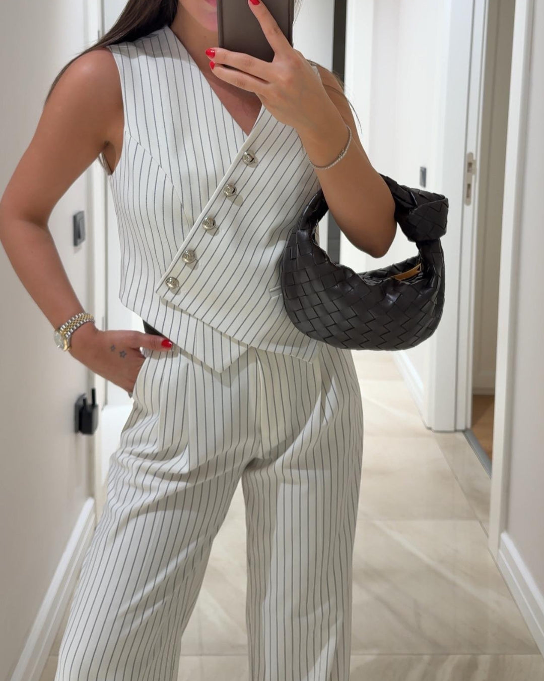 Striped Asymmetric Vest & Pants Set