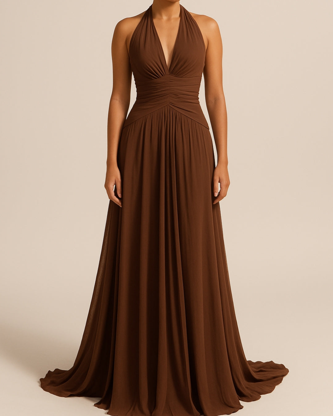 Brown Halter Neck Maxi Dress