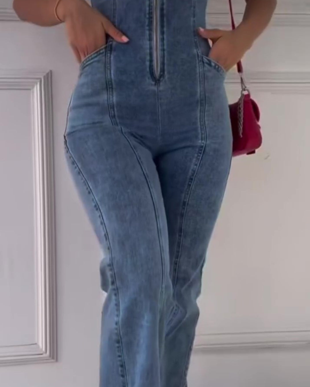 Sleeveless Paneled Denim Jumpsuit