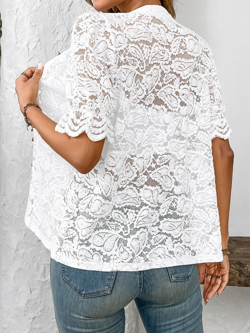 Lace Accent Short Sleeve Shirt