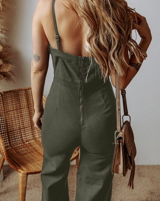 High Waist Flared Denim Jumpsuit