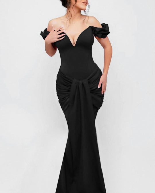 Off-Shoulder V-Ausschnitt Kleid Damen