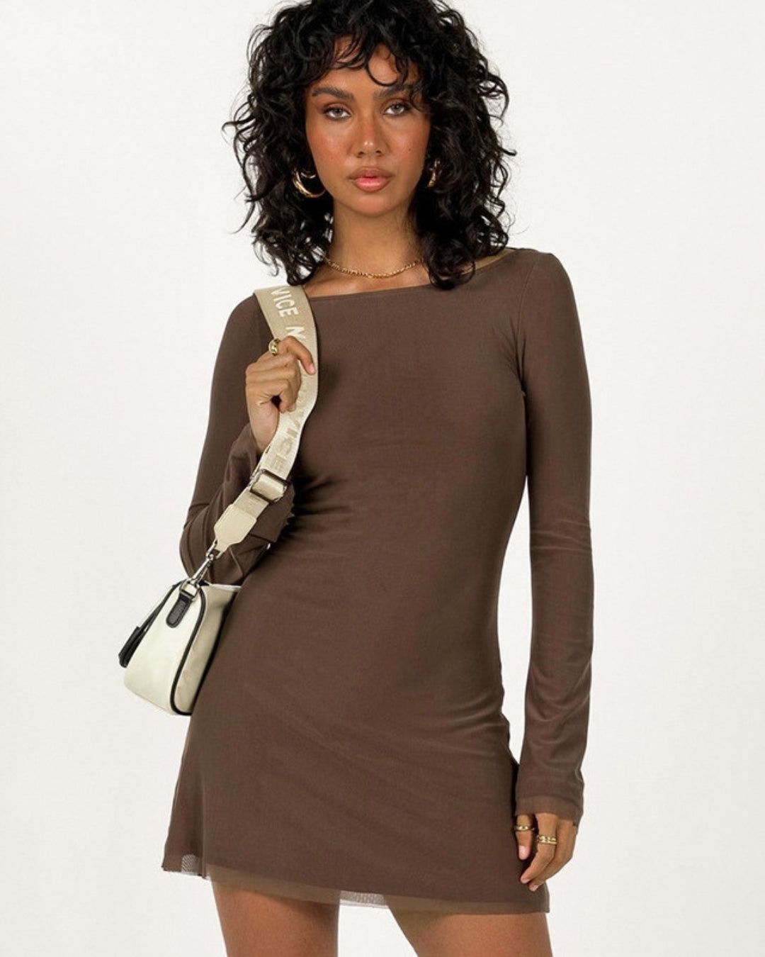 Herbst Damenbekleidung Temperament Doppellagiges Mesh Slim Fit Schnürkleid