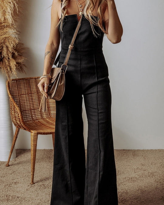 High Waist Flared Denim Jumpsuit