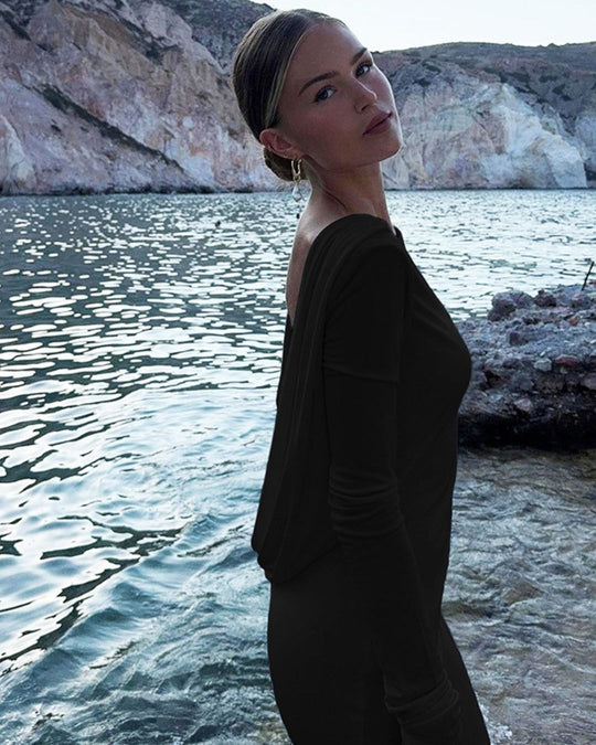 Modisches Slim Fit Rückenfreies Langarmkleid für Damen