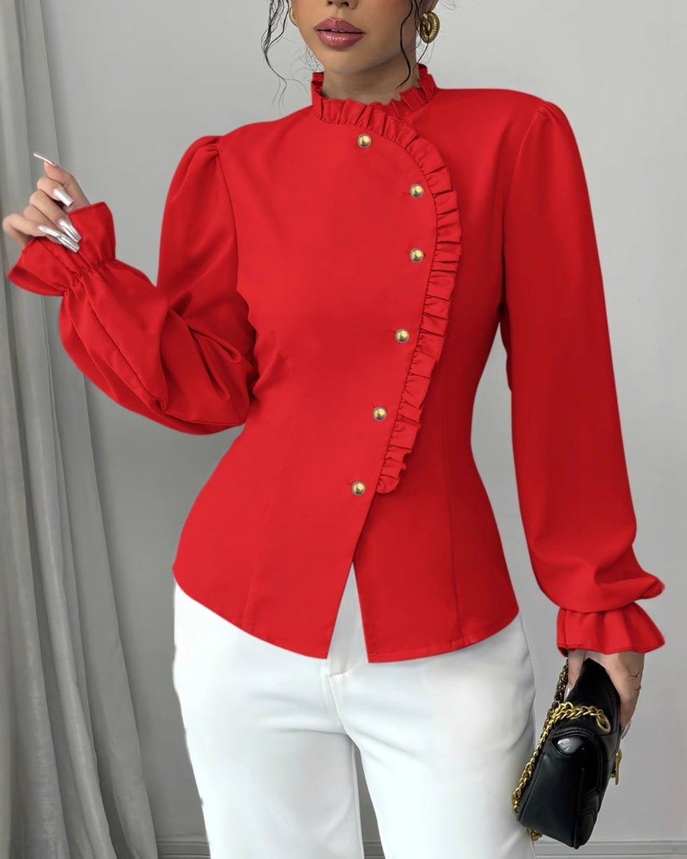 Parisian Ruffle Button Blouse