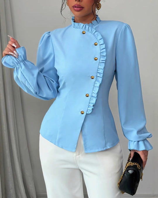 Parisian Ruffle Button Blouse
