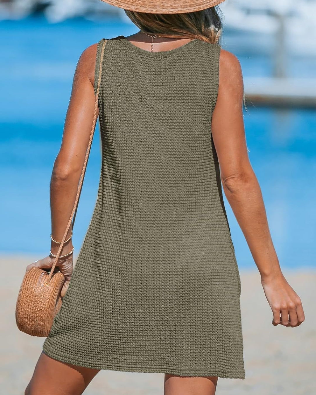 Ärmellose Bluse für Damen, Waffel-Kink-Strandkleid