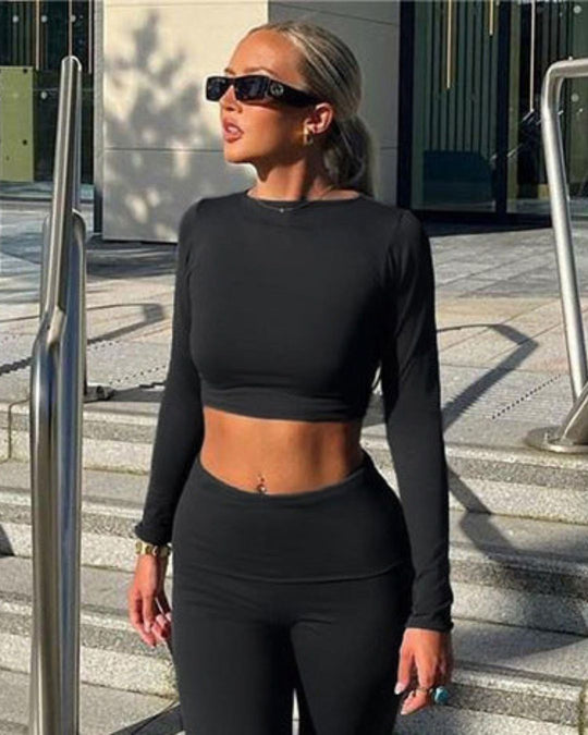 Casual Long Sleeve Top & Trousers Set