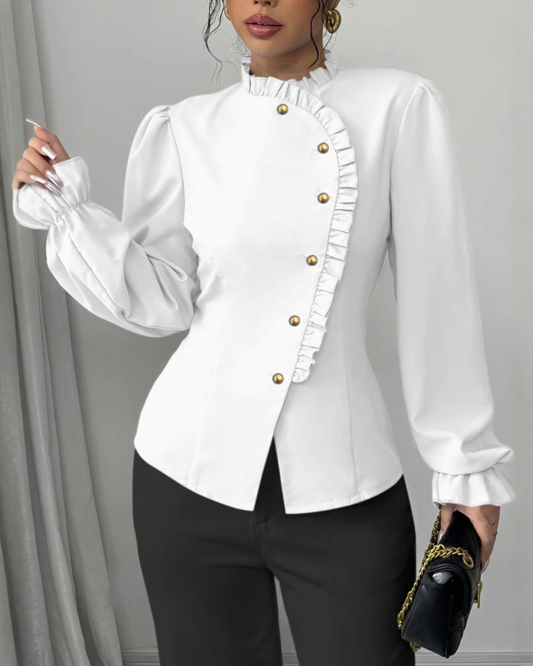 Parisian Ruffle Button Blouse