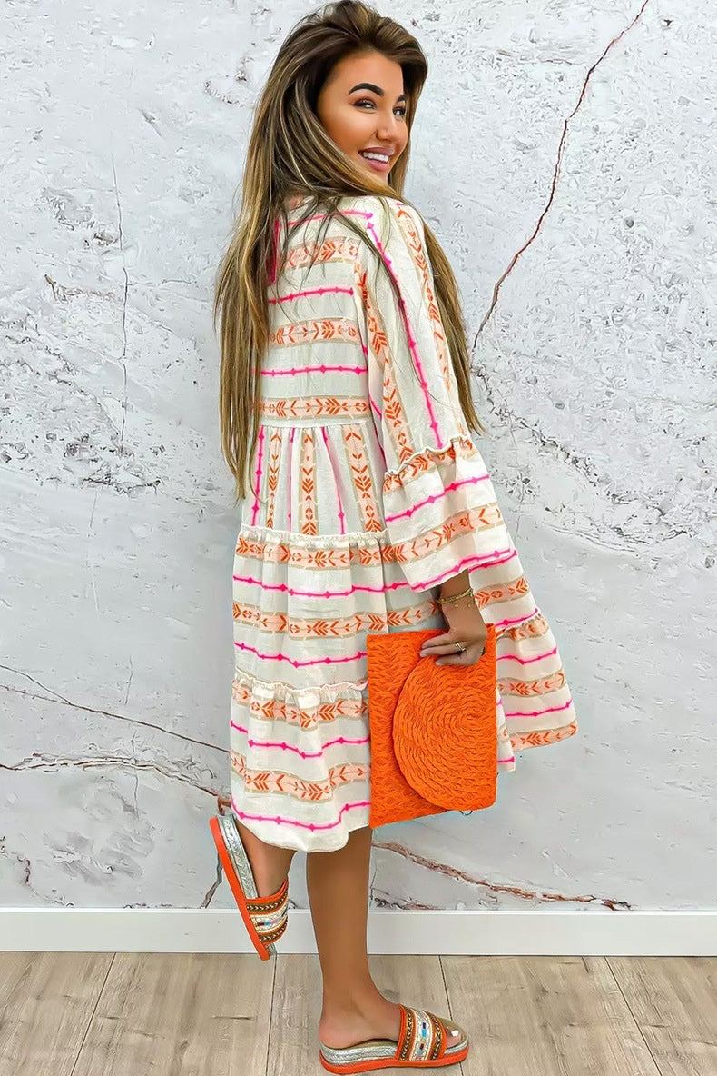 Lässiges Kleid mit Print und hoher Taille für Damen