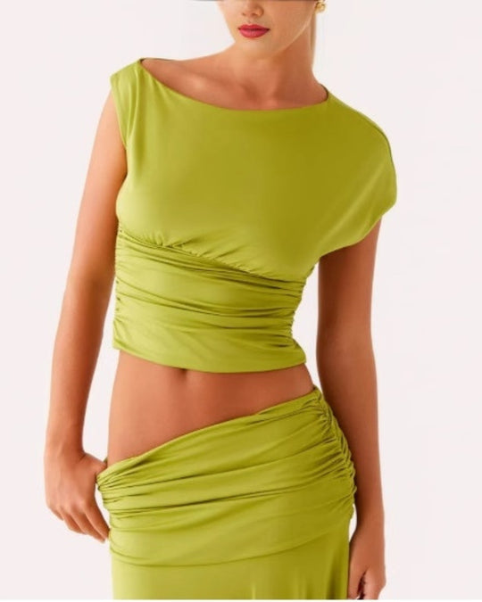 Cropped Pleated Sheath Skirt Set